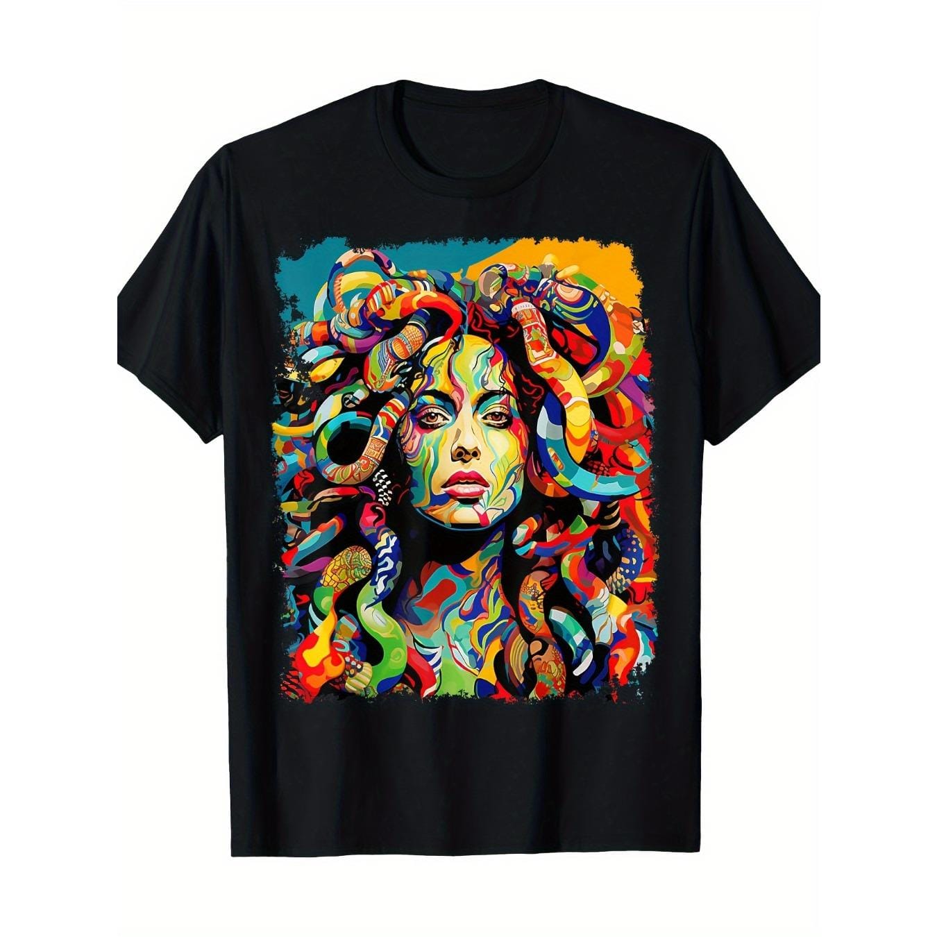 Soft cotton vibrant graphic t-shirt | Casual crew neck t-shirt for men and women with bold snake print and colorful design | Perfect for everyday wear, travel and fitness |